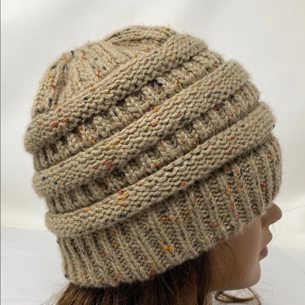 C.C Messy Bun Beanie Tail Chunky Knit Stretch Confetti Ponytail Beanie